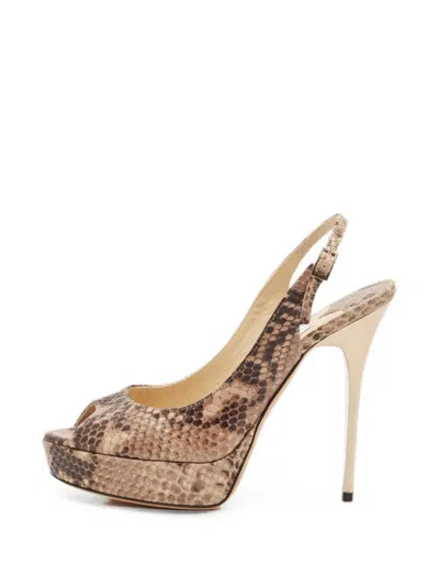 Pre-owned Jimmy Choo Nova Python-embossed Slingback Pumps In Neutral