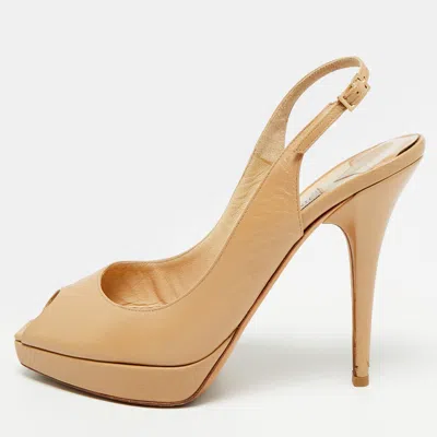 Pre-owned Jimmy Choo Nova Size 38 Beige Leather Slingback Platform Sandals