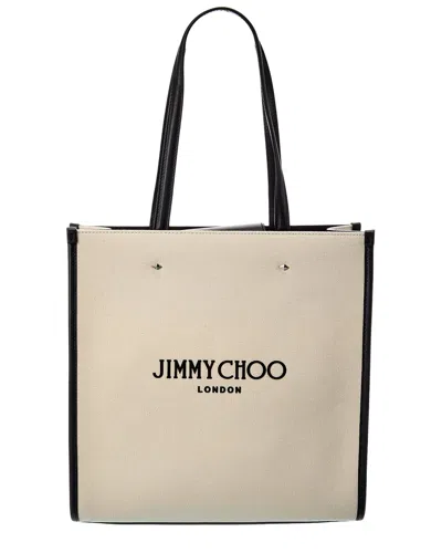 Jimmy Choo N/s Canvas & Leather Tote In Neutral
