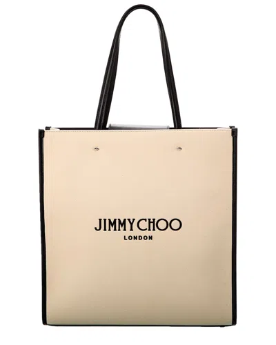 Jimmy Choo N/s Large Canvas & Leather Tote In White