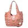 JIMMY CHOO NUDE PERFORATED LEATHER BARDIA BUCKLE SHOULDER BAG