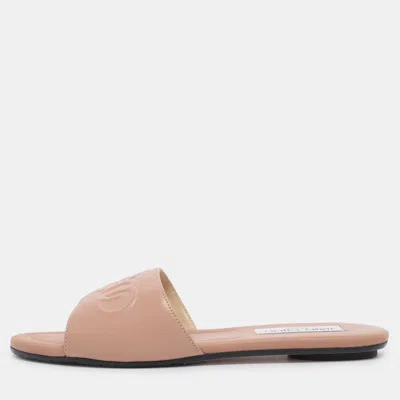 Pre-owned Jimmy Choo Nude Pink Leather Tiaret Flat Slides Size 37