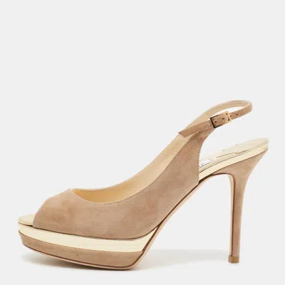 Pre-owned Jimmy Choo Nude Size 35 Beige Suede Platform Slingback Sandals