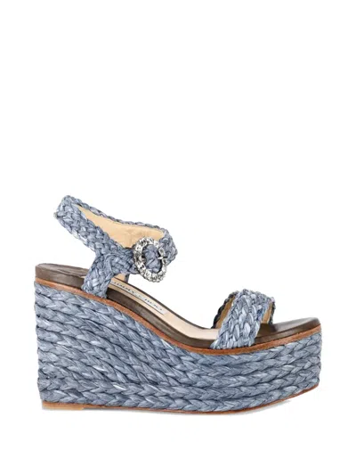 Pre-owned Jimmy Choo Nylah Ankle-strap Wedge Sandals In Blue