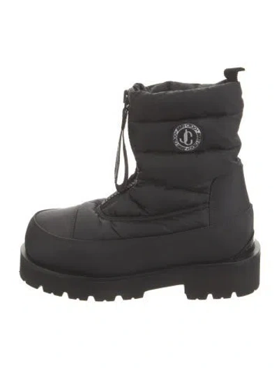 Pre-owned Jimmy Choo Nylon Embroidered Accent Boots In Black