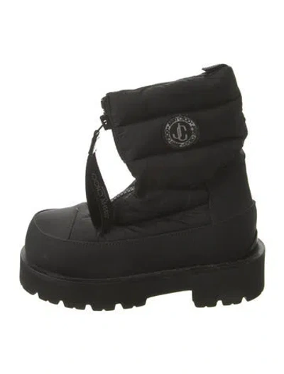 Pre-owned Jimmy Choo Nylon Embroidered Accent Combat Boots In Black