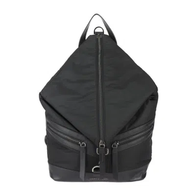 Pre-owned Jimmy Choo Nylon Leather Backpack Handbag () In Black