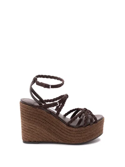 Jimmy Choo Nyra 100 Leather Wedge Sandal In Brown