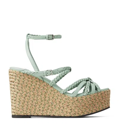 Jimmy Choo Nyra 100 Leather Wedge Heels In Green