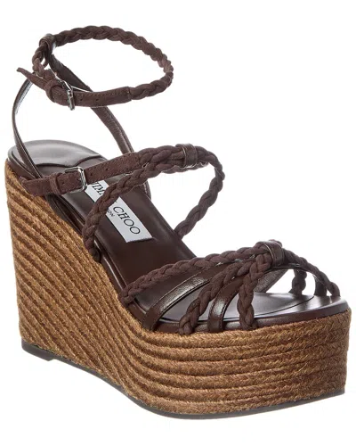 Jimmy Choo Nyra 100 Leather Wedge Sandal In Brown