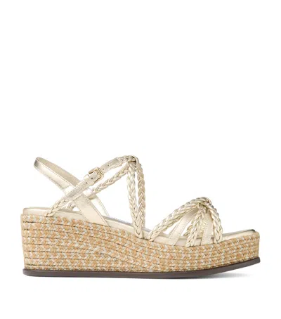 Jimmy Choo Nyra 60 Leather Wedge Sandals In Gold
