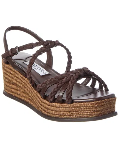 Jimmy Choo Nyra 60 Suede & Leather Wedge Sandal In Brown