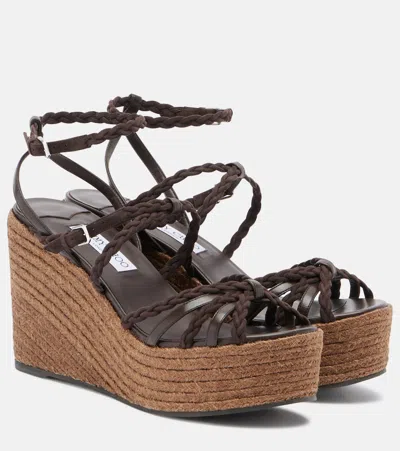 Jimmy Choo Nyra Braided Leather Espadrille Wedges In Brown