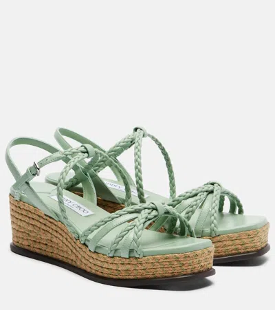 Jimmy Choo Nyra Braided Leather Espadrille Wedges In Green