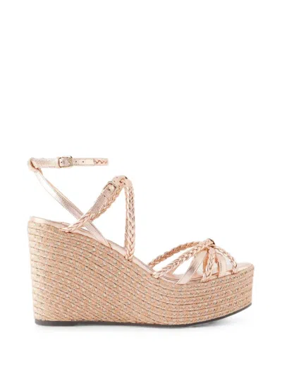 Jimmy Choo Nyra Metallic Leather Wedge Sandals In Neutral