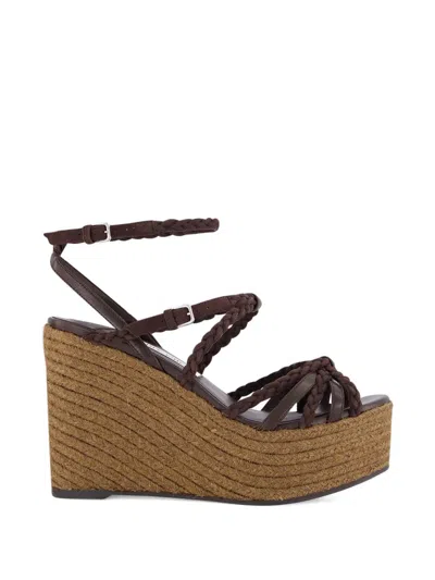 Jimmy Choo Nyra Leather Wedge Sandals In Brown