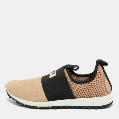 Pre-owned Jimmy Choo Oakland Size 39 Beige/black Mesh And Suede Slip On Sneakers In Sand
