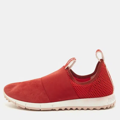 Pre-owned Jimmy Choo Oakland Size 39.5 Red Mesh And Suede Slip On Sneakers