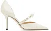 Jimmy Choo Aurelie 85 Faux Pearl-embellished Patent-leather Pumps In Latte/white