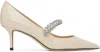 Jimmy Choo Bing White Pumps With Crystal Embellishments And High Cone Heel In Patent Leather Blend Woman In Linen