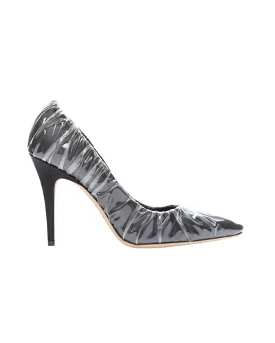 Jimmy Choo Off-white  Black Satin Point Transparent Ruche High Heel Shoes In Silver