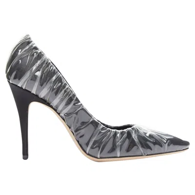 Jimmy Choo Off-white  Satin Transparent Ruche High Heel Shoes In Black