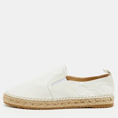 Pre-owned Jimmy Choo Off White Leather Dawn Espadrille Slip On Sneakers Size 38