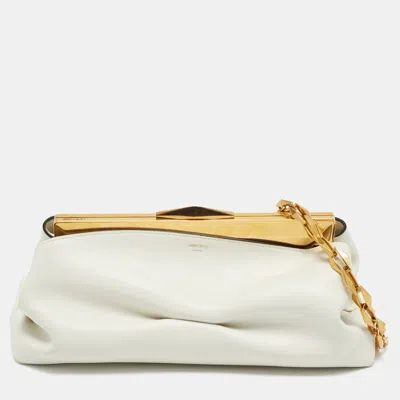 Pre-owned Jimmy Choo Off White Leather Diamond Chain Clutch