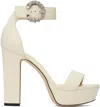 Jimmy Choo White Mionne 120 Leather Platform Sandals In Latte/crystal