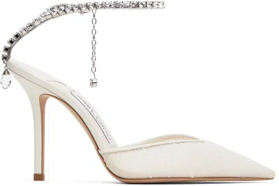 Jimmy Choo Off-white Saeda 100 Heels In Ivory/crystal