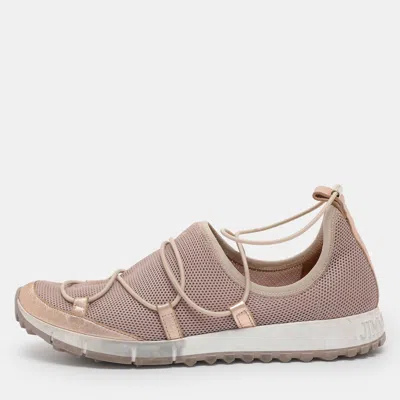 Pre-owned Jimmy Choo Old Rose/rose Gold Mesh And Leather Trims Andrea Mesh Slip-on Sneakers Size 39.5 In Pink