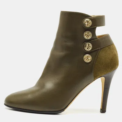 Pre-owned Jimmy Choo Olive Green Leather And Suede Troop Booties Size 36