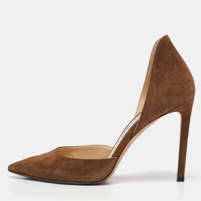 Pre-owned Jimmy Choo Olive Green Suede Carrie D'orsay Pumps Size 38.5