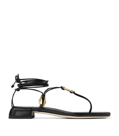 Jimmy Choo Nappa Leather Thong Sandals With Metallic Accents In Black
