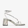 Jimmy Choo Onyxia 70mm Leather Sandals In Roccia/antique Silver