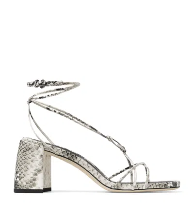 Jimmy Choo Onyxia 70mm Leather Sandals In Roccia/antique Silver