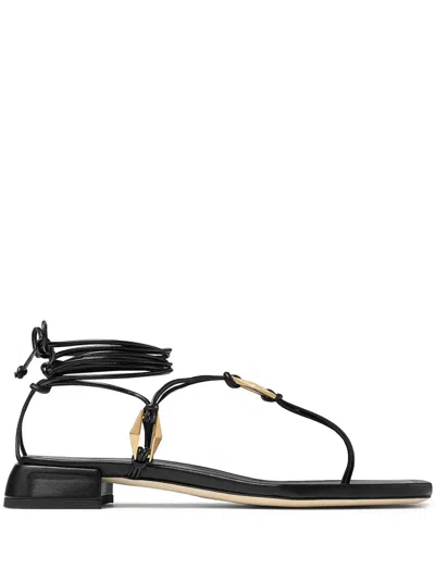 Jimmy Choo Nappa Leather Thong Sandals With Metallic Accents In Black