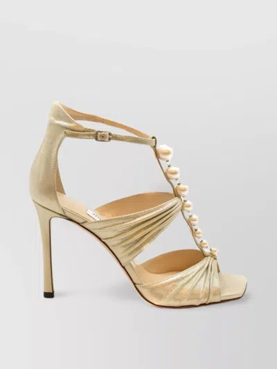 JIMMY CHOO OPEN TOE PEARL T-BAR SANDALS