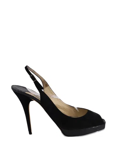 Pre-owned Jimmy Choo Open-toe Snakeskin Slingback Shoes In Black