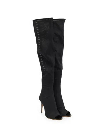 Pre-owned Jimmy Choo Open-toe Mesh Boots In Black