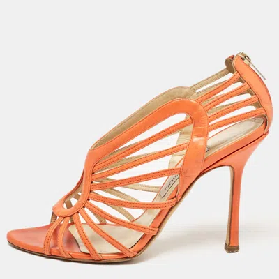 Pre-owned Jimmy Choo Orange Leather Samoa Sandals Size 39.5