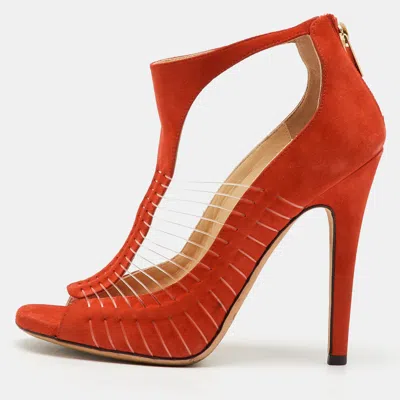 Pre-owned Jimmy Choo Orange Suede And Wire T-strap Pumps Size 38