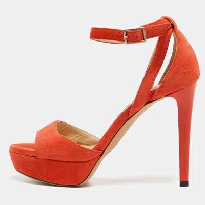 Pre-owned Jimmy Choo Orange Suede Ankle Strap Sandals Size 35.5