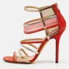 Jimmy Choo Orange/metallic Suede Pvc And Leather Strappy Sandals In Red
