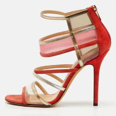 Jimmy Choo Orange/metallic Suede Pvc And Leather Strappy Sandals In Red