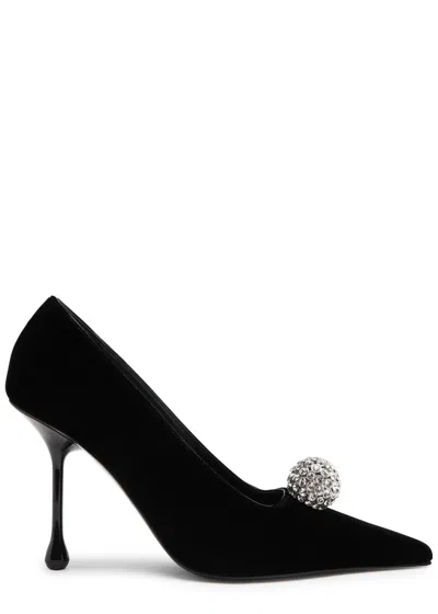 JIMMY CHOO JIMMY CHOO ORB 100 CRYSTAL-EMBELLISHED VELVET PUMPS