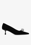 Jimmy Choo Orb 50 Crystal-embellished Velvet Pumps In Black