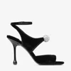 Jimmy Choo Orb 95 Velvet Sandals In Black