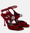 Jimmy Choo Orb 95 Velvet Sandals In Red