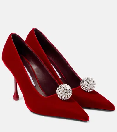 Jimmy Choo Orb 95 Embellished Velvet Sandals In Ruby Red/crystal